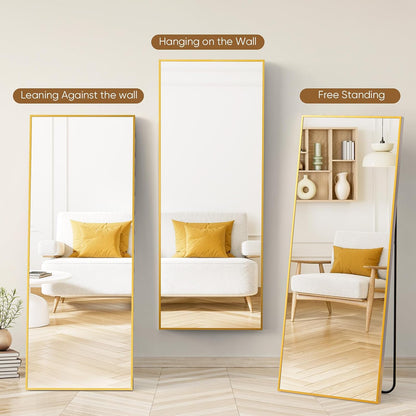 59"x16" Arched Full Length Mirror, Full Body Mirror with Leaning or Standing, Floor Standing Aluminum Frame for Bedroom, Livingroom, Cloakroom, Black