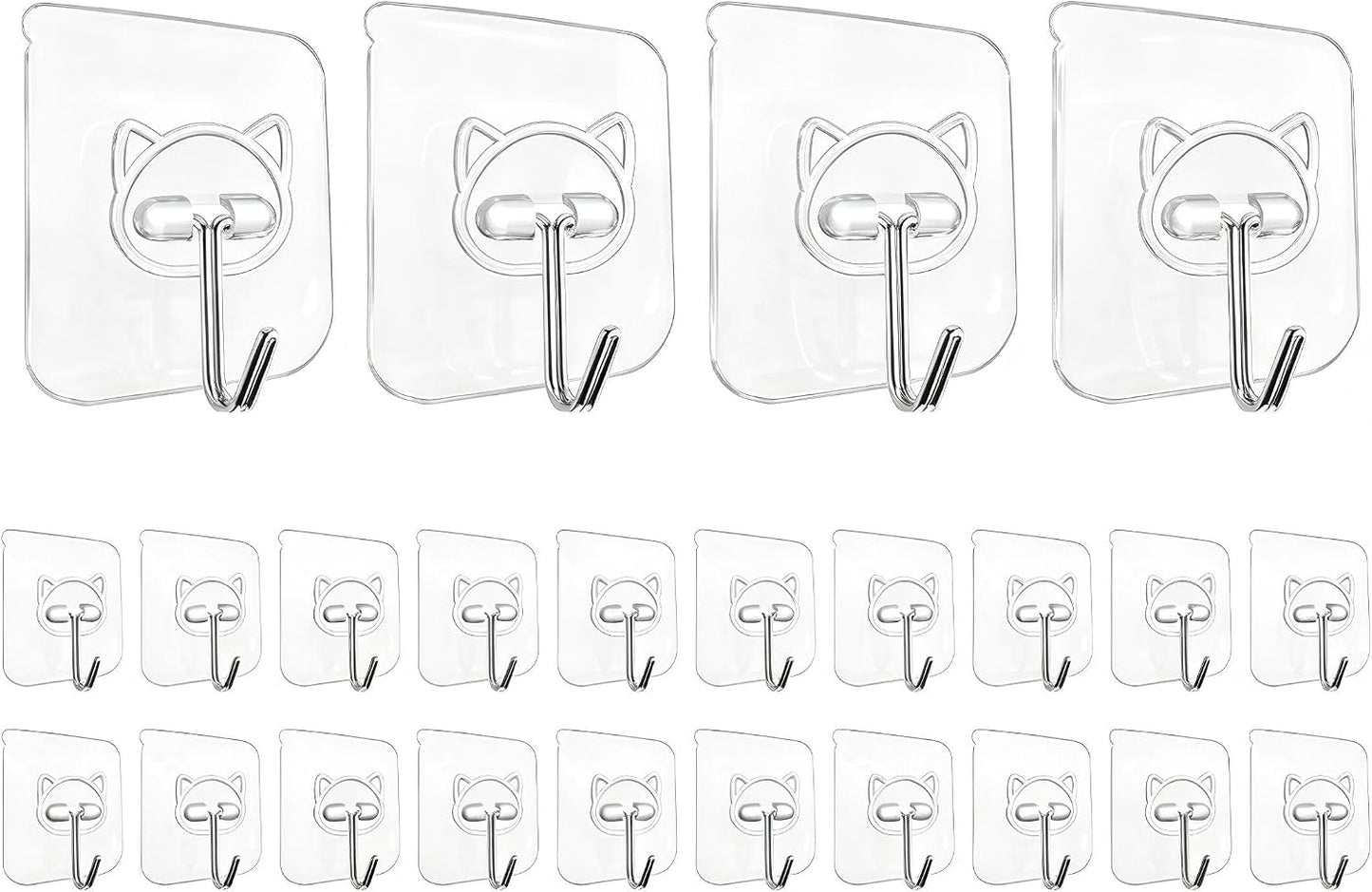 Elegana Heavy Duty Self Adhesive Hooks 24 Pack,33lb Max,304 Stainless Steel Wall Hooks Transparent,Waterproof Sticky Hangers for Keys,Bathroom, Shower, Outdoor, Kitchen,Door,Home Improvement,Utility