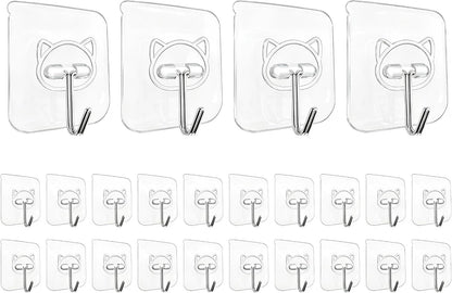 Elegana Heavy Duty Self Adhesive Hooks 24 Pack,33lb Max,304 Stainless Steel Wall Hooks Transparent,Waterproof Sticky Hangers for Keys,Bathroom, Shower, Outdoor, Kitchen,Door,Home Improvement,Utility