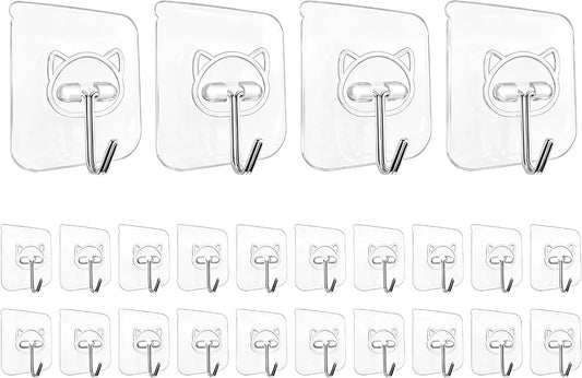 Elegana Heavy Duty Self Adhesive Hooks 24 Pack,33lb Max,304 Stainless Steel Wall Hooks Transparent,Waterproof Sticky Hangers for Keys,Bathroom, Shower, Outdoor, Kitchen,Door,Home Improvement,Utility