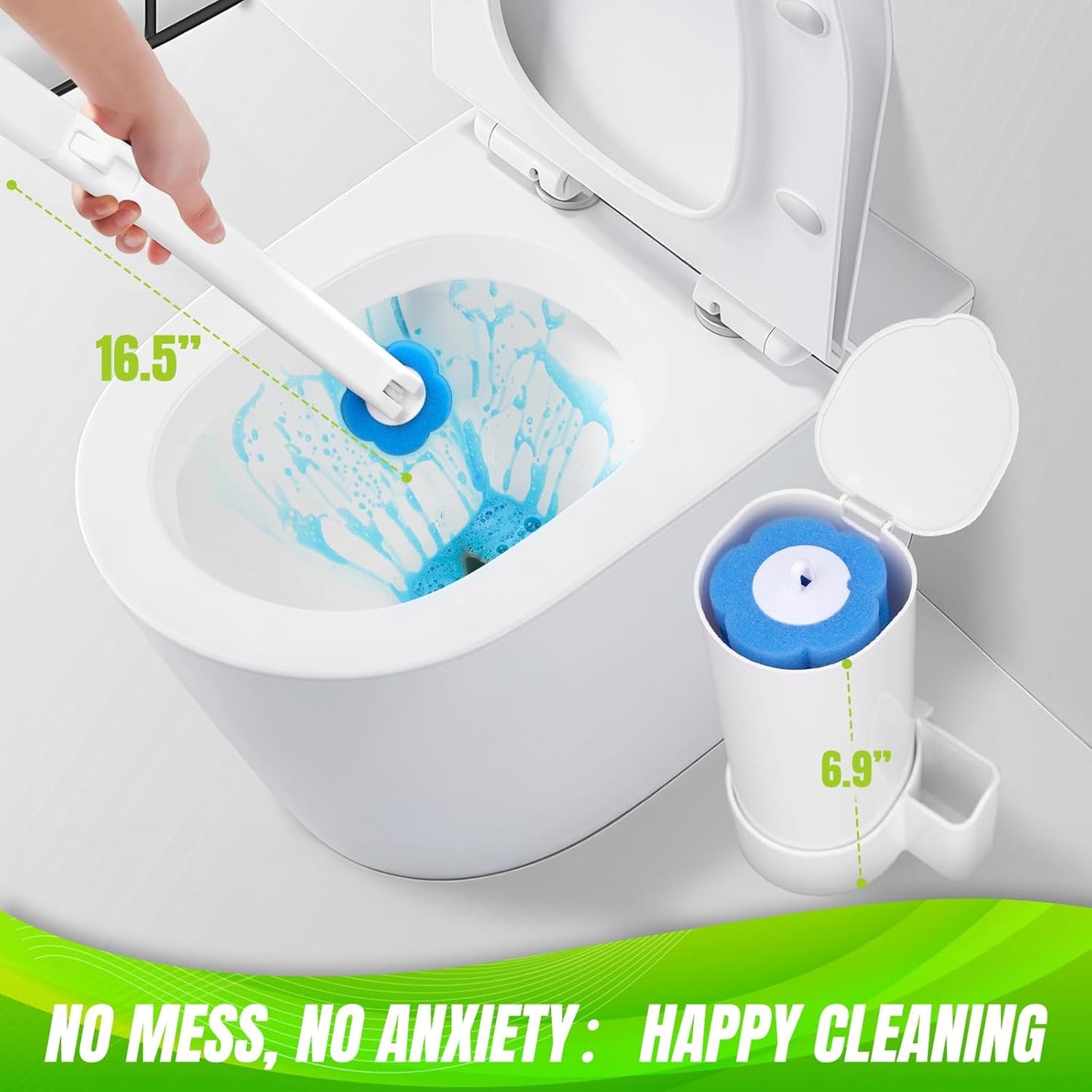 Disposable Toilet Brush, Extended Handle with 12 Cleaner Refills Toilet Brush for Toilet Bowl Cleaners, Bathroom Cleaning