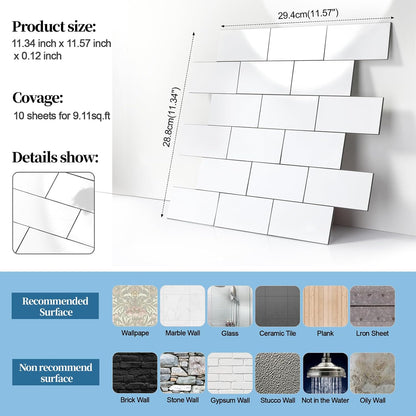 2026 New Upgrade Peel and Stick Backsplash Tile, Peel and Stick 11.34" X 11.57" Wall Tile for Kitchen, Bathroom, Fireplace, Laundry (Beige Ecru, 10 Packs)