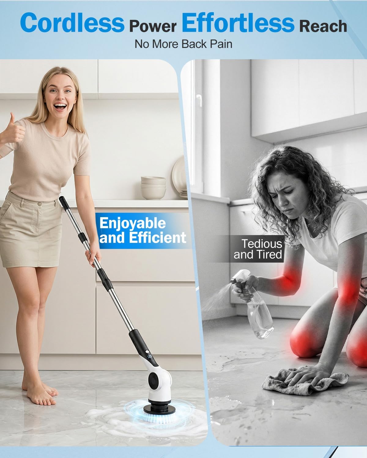Electric Spin Scrubber, 3-Speed Shower Scrubber with Long Handle & 10 Replaceable Brush Heads, Cordless Full-Body IPX7 Waterproof Shower Cleaner Brush with 90 Mins Runtime for Bathroom