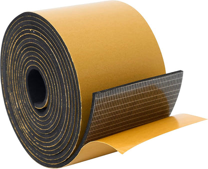 High Density Foam Weather Stripping Door Seal Strip Insulation Tape Roll for Insulating Door Frame, Window, Air Conditioner | Self Adhesive Sealing Weatherstrip (4 in x 1/4 in x 10 Ft, Black)