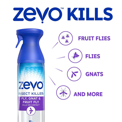 Zevo Flying Insect Killer Spray - Fruit Fly, Gnat, Fly & Mosquito Bug Spray for Home Use with Rosemary & Cornmint Oil - Indoor & Outdoor Use (3 Bottles)