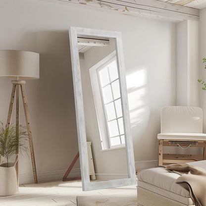 MELOMOIR Rustic Farmhouse Full Length Mirror, 64"x21" Wood Frame Floor Mirror, Free Standing Leaning Hanging Mirror, Long Mirror for Bedroom Living Room Cloakroom
