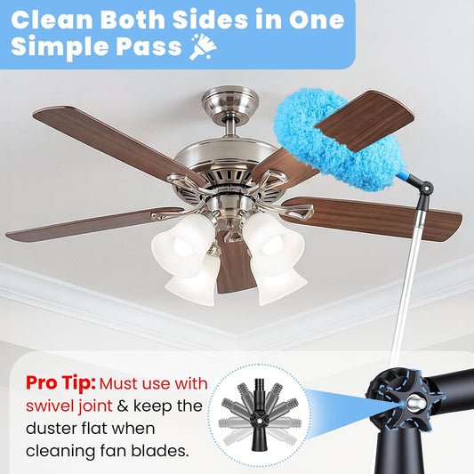 20ft High Reach Extendable Duster Kit with 5-12ft Extension Pole - Ceiling Fan Blade Cleaner, Spider Web Brush Cobweb Remover, Window Squeegee Kit with Telescoping Wand, Extended Extra Long Handle