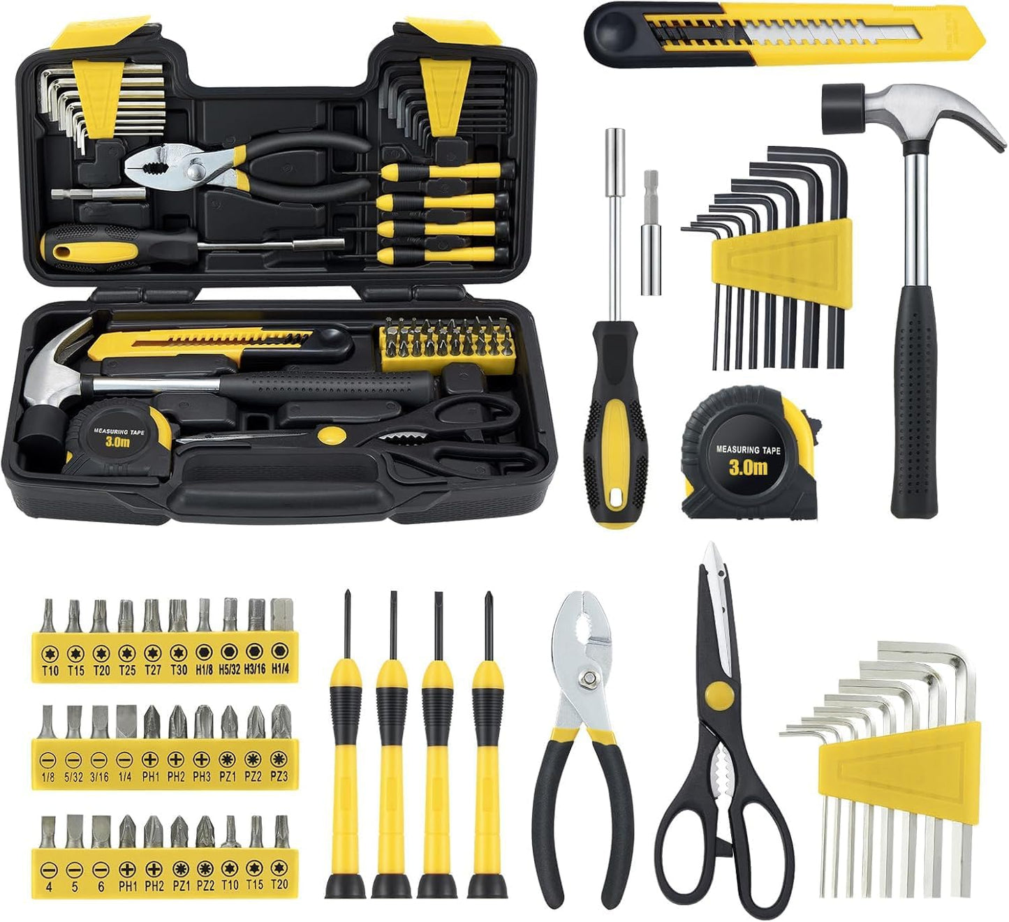 MARTCOLOR 58 Piece Household Tool Set, General Household Hand Tool Kit with Plastic Toolbox Storage Case, All Purpose Household Tool Kit for Women, Girls and Ladies, Pink