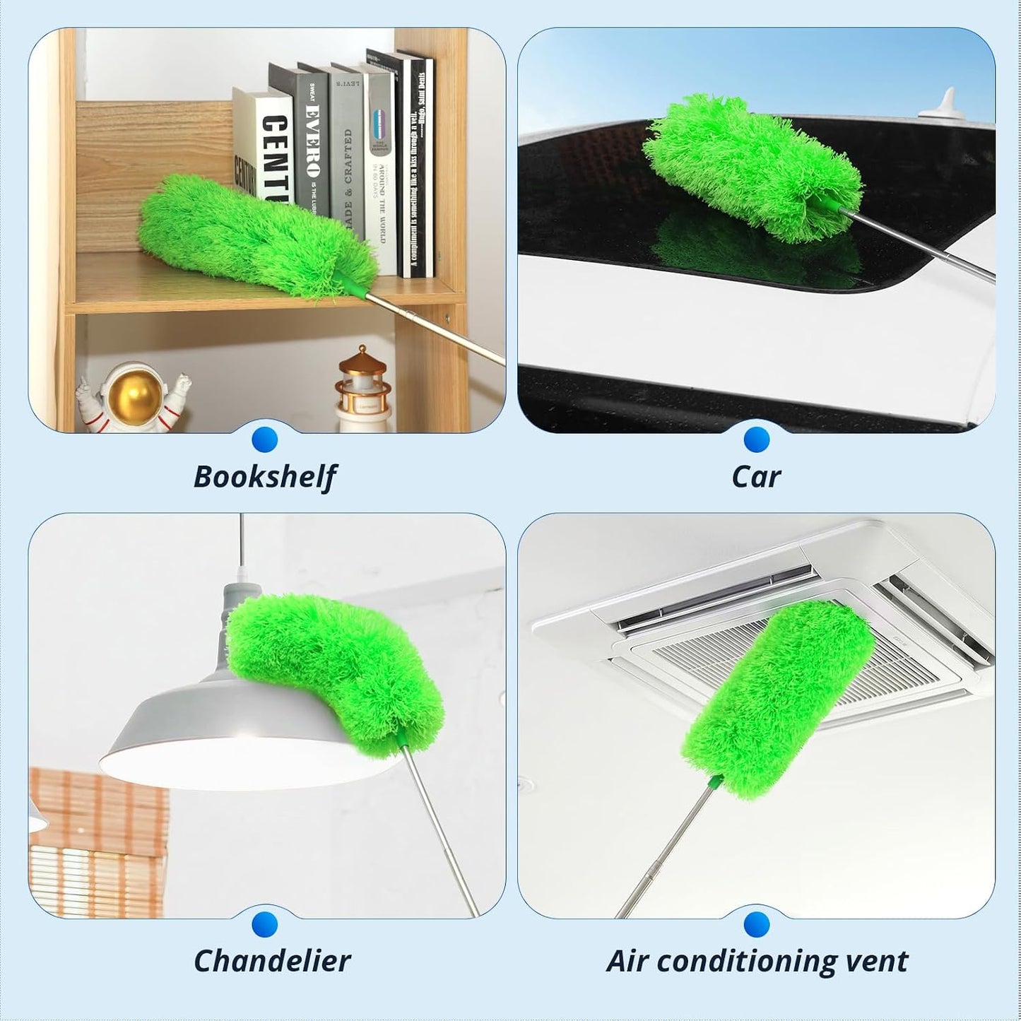 ZZ LAZYCOTTAGE Microfiber Feather Duster for High Reach, Lightweight Ceiling Fan Cleaner, 91.5" Telescopic Pole, Cobweb Duster with Extension Pole for Home & Car