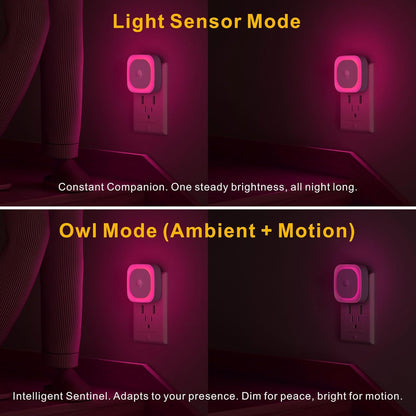 YUNLEX 2 Pack Plug in Red Sleep Night Light with Motion Sensor & Dusk to Dawn Sensor, Soft Glow, 0% Blue Light, Dimmable, Auto On/Off, LED Lights for Bedroom, Kids, Bathroom, Hallway, as Mother Gifts