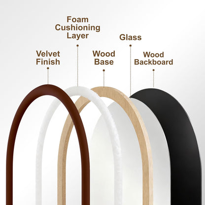 Delma Arched Full Length Mirror, Free Standing Floor Velvet Finish Frame Mirror for Leaning or Hanging, Soft Touch Bedroom & Living Room Decor, Brown