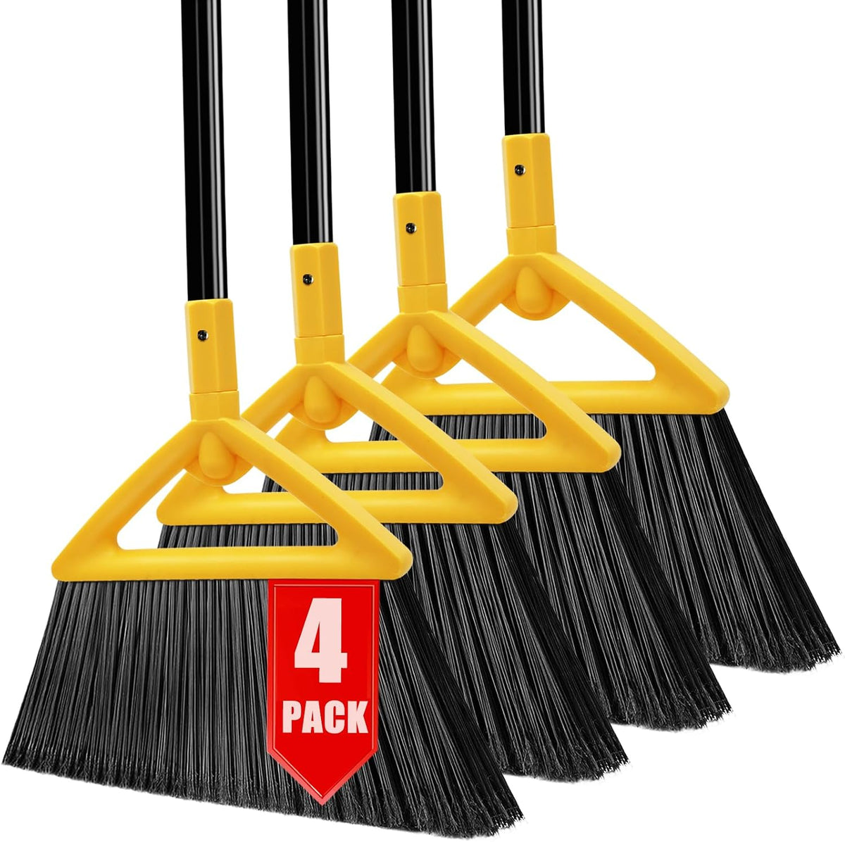 Heavy Duty Broom Outdoor and Indoor, 2 Pack Upgraded Commercial Angle Brooms, Perfect Yellow Broom of House, Kitchen, Garage, Courtyard