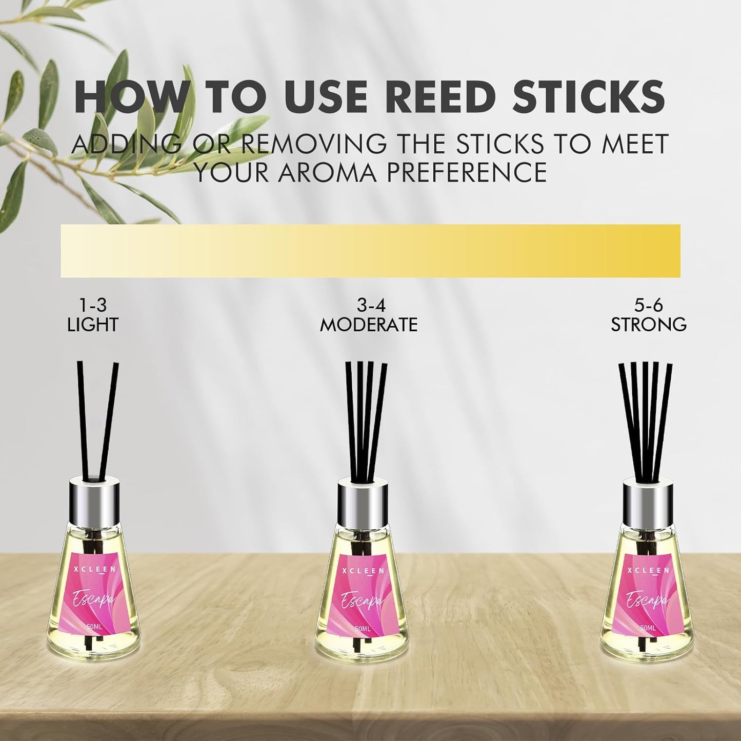 Xcleen 3 Pack Reed Diffuser, Scented Oil Diffuser with 15 Sticks, Escape/Vanilla/Moroccan Amber, Air Freshener for Bathroom & Office, Holiday Home Fragrance, Gift idea, Each 1.7Fl Oz, Total 5.1Oz