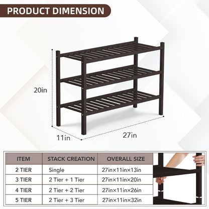 4 Tier Bamboo Shoe Rack Storage Organizer for Closet, Multifunctional Stackable Free Standing Shoe Shelf Organizer for Small Space,Entryway, Hallway, Bathroom27 x11 x26(White, 4 Tier)