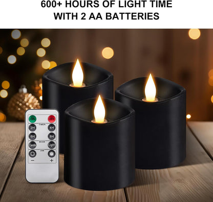 3x4 Flickering Flameless Candles Set of 3,Real Wax Pillar LED Candles,with Timer,4 inch Flameless Candles with Remote,for Party Wedding Holiday Home Decor,Ivory