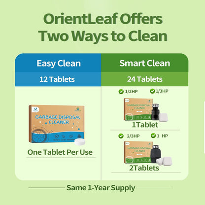ORIENTLEAF Garbage Disposal Cleaner and Deodorizer Tablets 20g 1 Year Supply Sink Cleaner, Prevents Odors, Natural Kitchen Drain Cleaning Care 12 Pack