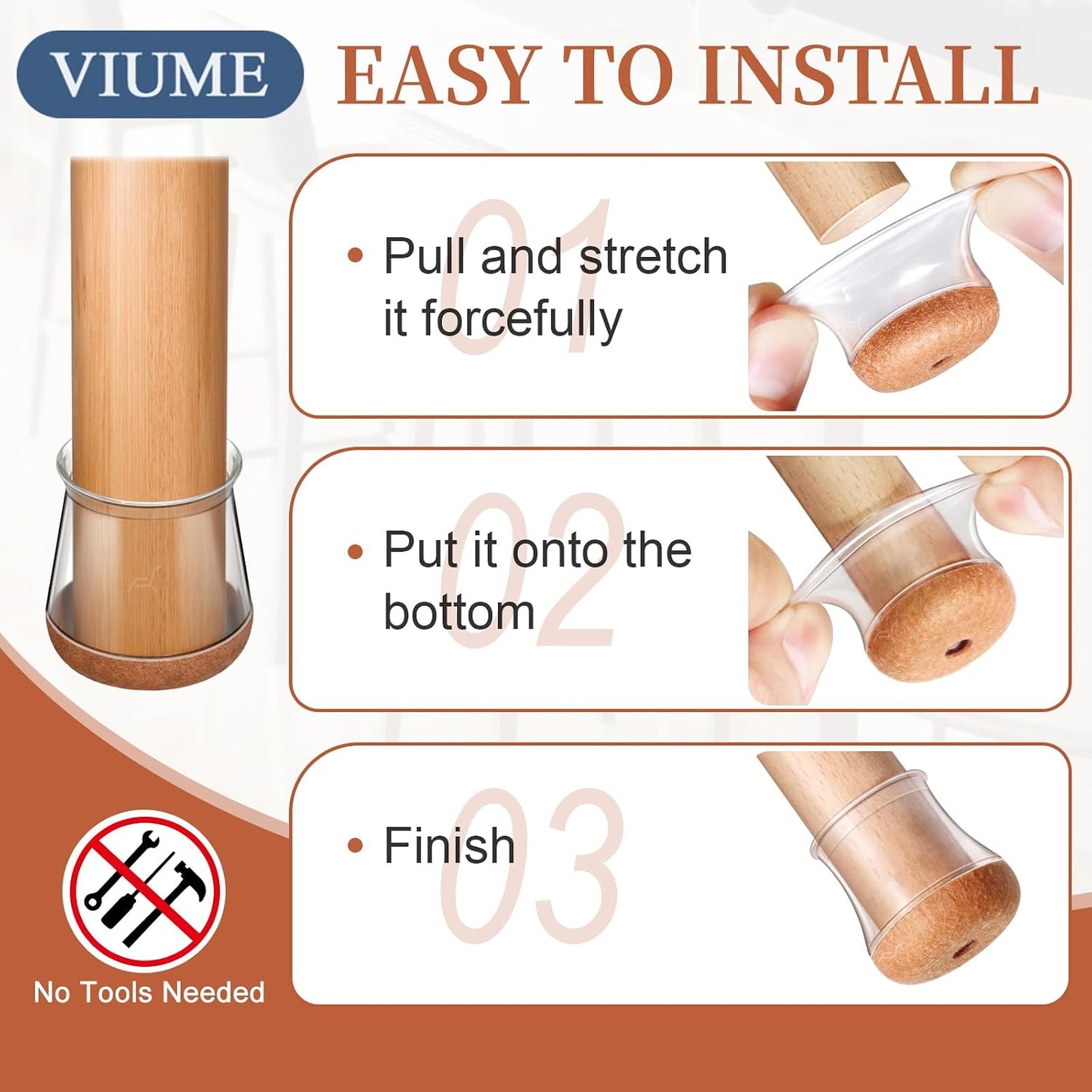 VIUME 24 Pcs Chair Leg Floor Protectors for Hardwood Floors Silicone Covers Felt Pads Furniture Leg Caps Anti-Scratch Reduce Noise Fit (1-5/16" to 2")