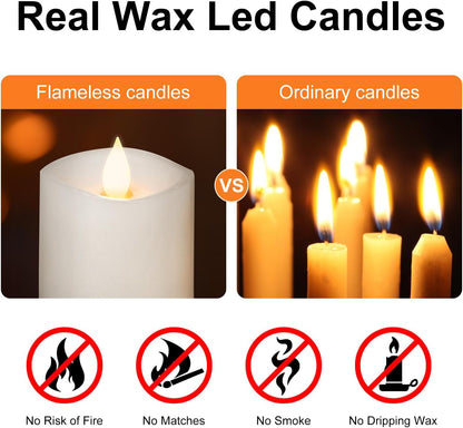 3x4 Flickering Flameless Candles Set of 3,Real Wax Pillar LED Candles,with Timer,4 inch Flameless Candles with Remote,for Party Wedding Holiday Home Decor,Ivory