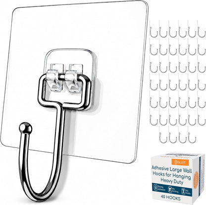 GLUIT Adhesive Wall Hooks for Hanging Heavy Duty 22 lbs Hooks for Walls No Drill, Towel Sticky Clear Hook, Waterproof, Home, Bathroom, Kitchen, Office, and Outdoor 12 Pack