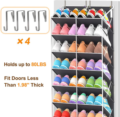UVIAHOMI 20-30 Pairs Over the Door Shoe Organizer, Clear Pockets Hanging Shoe Storage for Closet, 10-Tier Door Shoes Rack, Handing Shoes Holder Fit All the Family's Sneakers, Boots, Heels, White