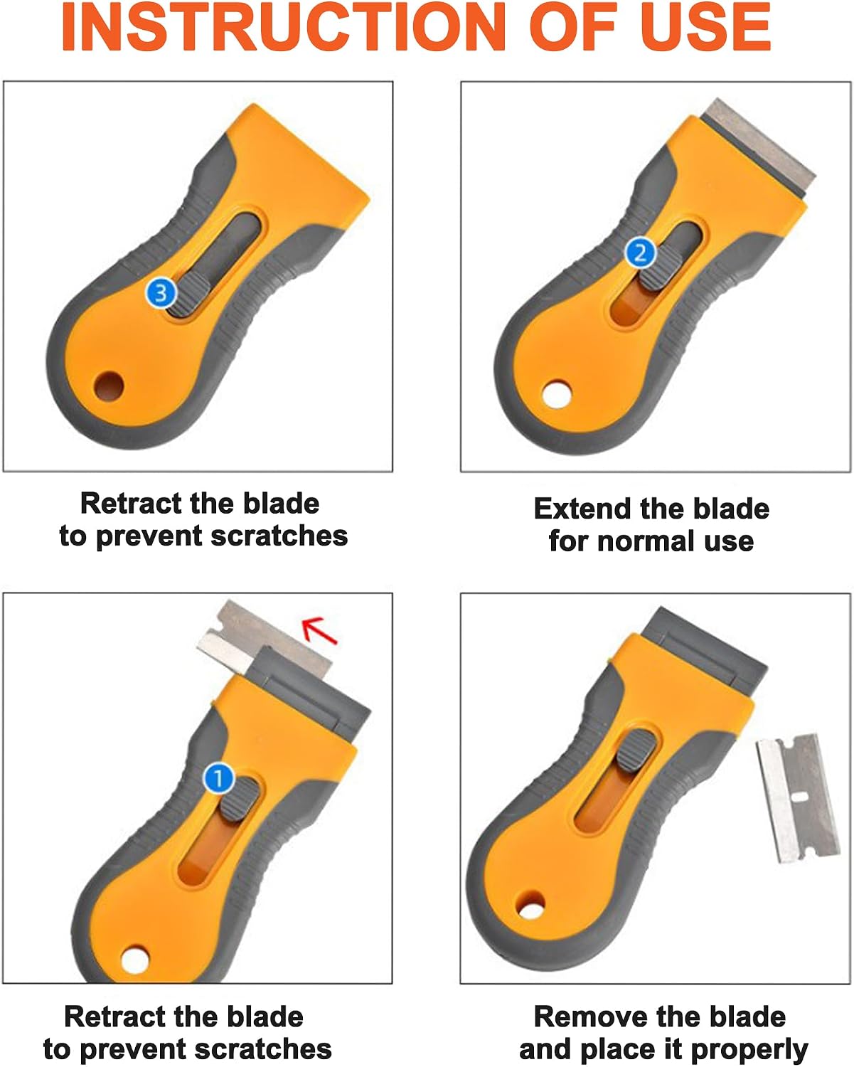 Razor Blade Scraper 2 Pack with 20 Replacement Blades, Retractable Safety Lock Glass Scraper Tool for Removing Stickers Labels Paint Adhesive from Windows Cooktop Stove Oven Door Tile, Handheld Tools