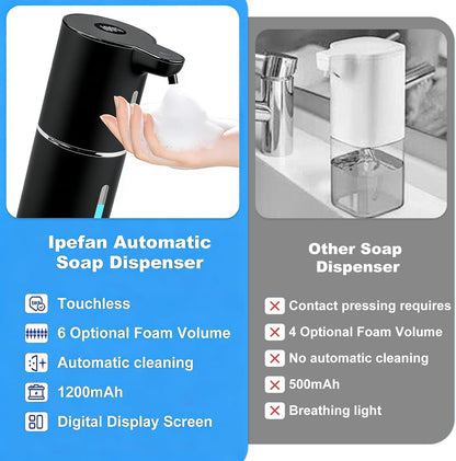 Automatic Soap Dispenser,6-Level Foaming Hand Soap Dispenser,Touchless Dish Soap Dispenser for Kitchen Bathroom,Ipx5 Waterproof,1200mah Rechargeable,12.8oz/380ml,Wall Mount & Countertop