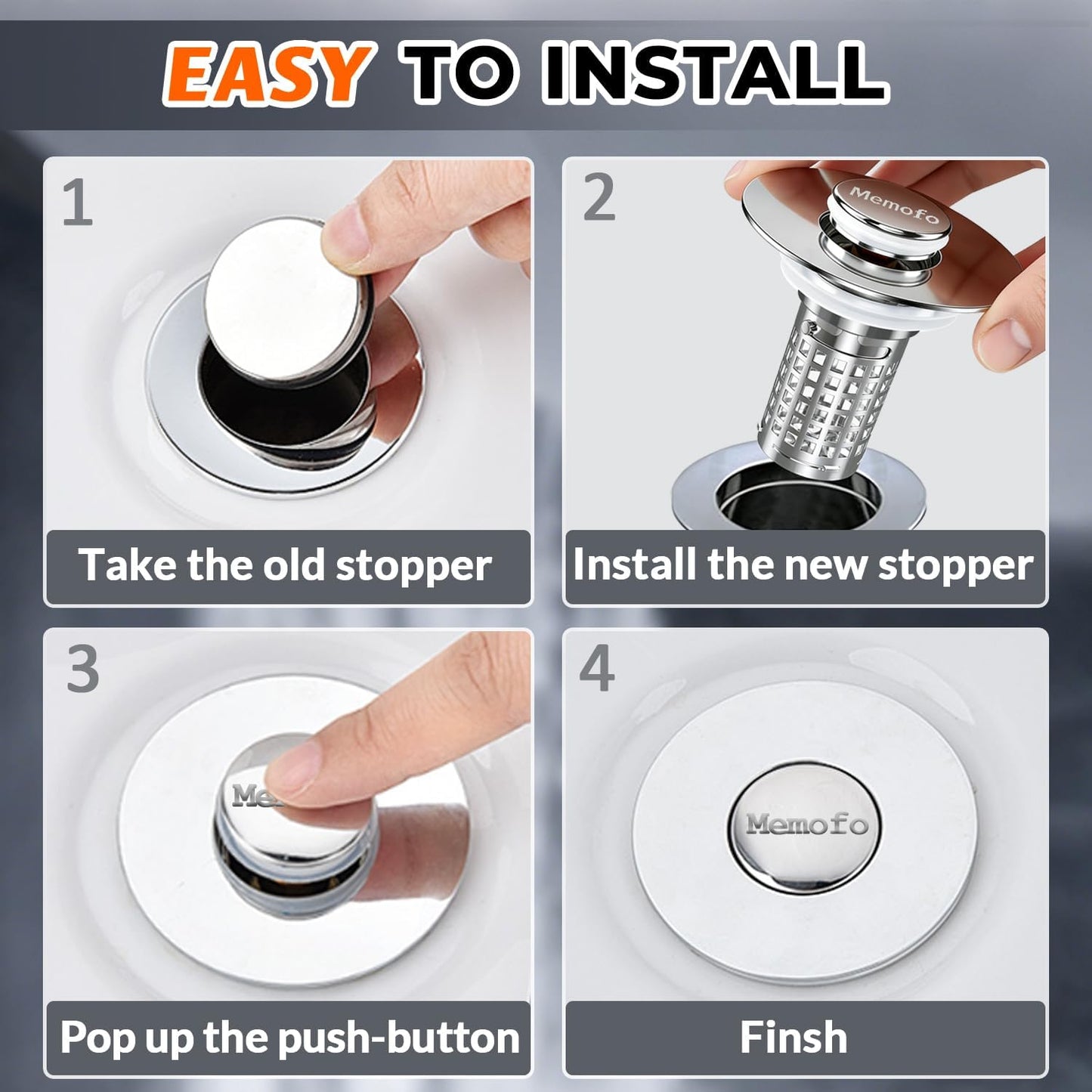 Bathroom Sink Drain Strainer(2PCS), Stainless Steel Pop-up Strainer Basket Hair Catcher with Removable Basket, Brass Bullet Core, Universal Fit 1.1-2.36 Inch