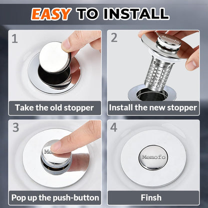 Bathroom Sink Drain Strainer(2PCS), Stainless Steel Pop-up Strainer Basket Hair Catcher with Removable Basket, Brass Bullet Core, Universal Fit 1.1-2.36 Inch