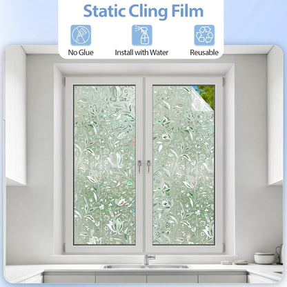 GTJ Frosted Window Privacy Film, Static Cling No Glue Removable Reusable, UV Blocking Glare & Heat Reduction, for Bathroom Glass Door Home Office, 17.5" x 78.7"in
