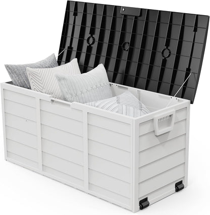 VINGLI 75 Gallon Outdoor Storage Box, Lockable Plastic Storage Containers with Lid, Patio Deck Box Furniture for Garden, Pool, Balcony, Yard (Coffee)