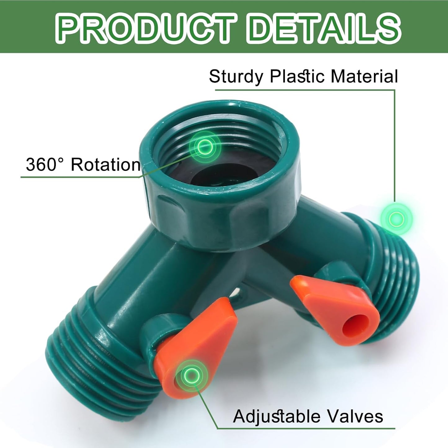 2 Way Y Splitter for 3/4" Garden Hose, Black, 2 Pcs | Plastic Hose Connectors, Faucet Watering Shut Off Valves, For Irrigation