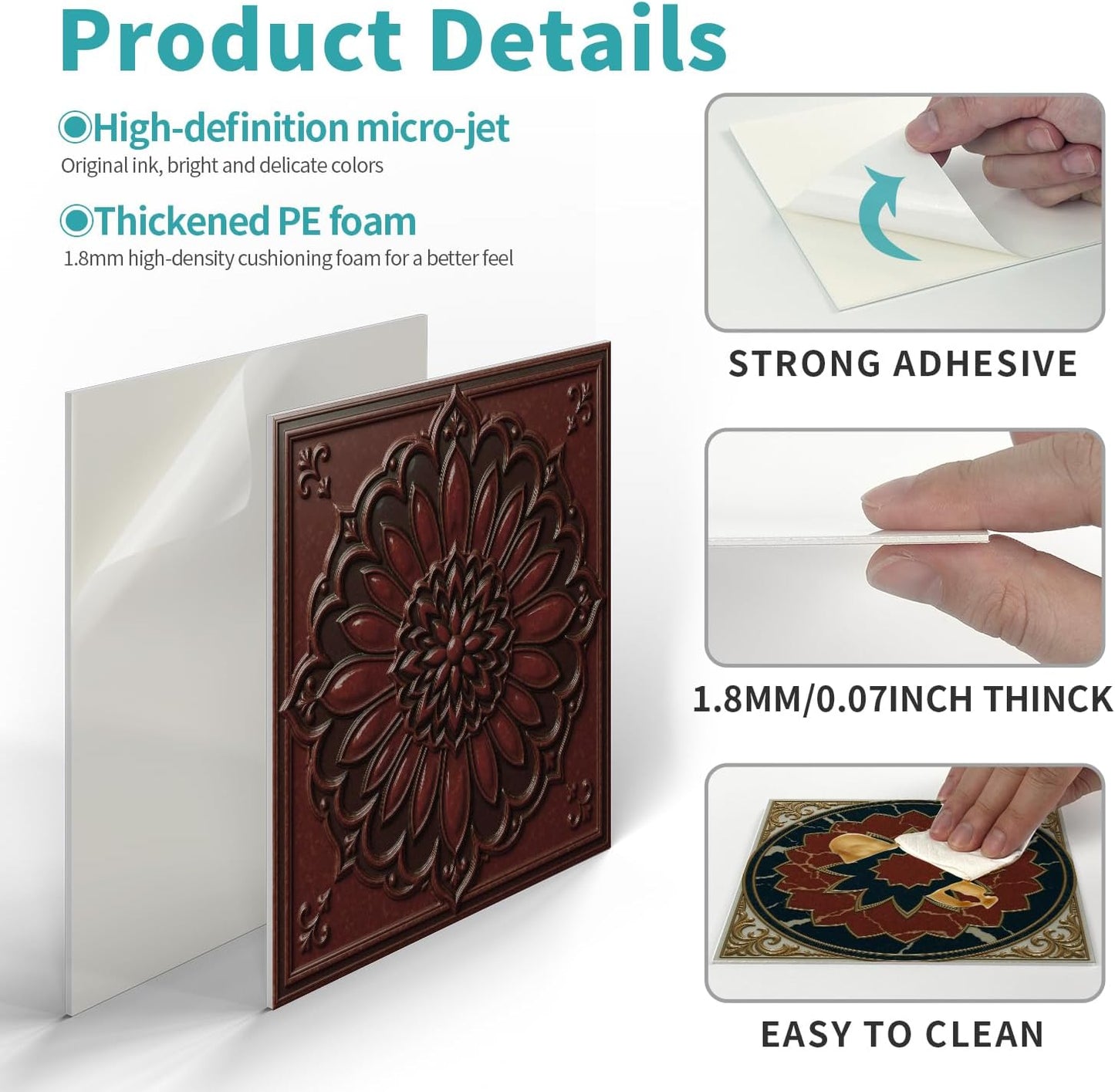 Peel and Stick Backsplash Tile Sticker for Kitchen and Bathroom Walls - 24 Removable 5.9"x5.9" Tiles, Waterproof