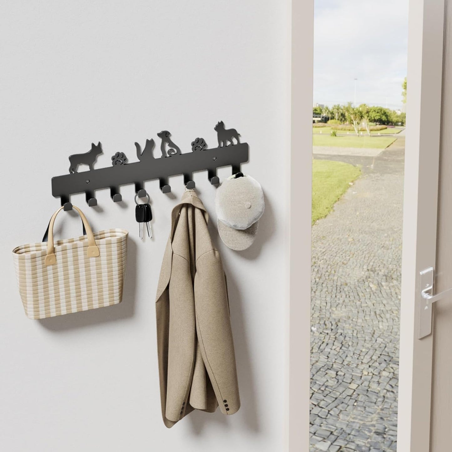 GTK Key Holder for Wall, Key Hooks with 6 Hooks, Wall Mounted Key Holder for Hallway, Self Adhesive Key Rack(White)