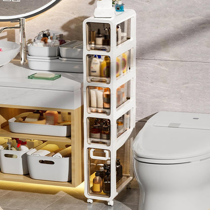 5-Tier Slim Bathroom Storage Cabinet,Narrow Floor Cabinets with Drawers and Wheels,Rolling Narrow Organizer for Small Spaces,Kitchen,Laundry,7.9”W