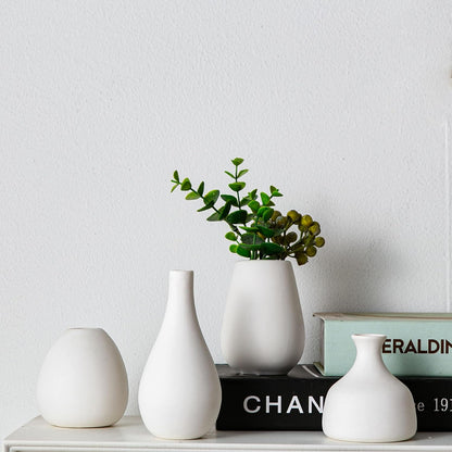 Tanvecle Small White Vases, Ceramic Bud Vase Set of 5, Mini Pottery Vases for Pampas Grass, Flowers, Decorative Vases for Home Modern Decor, Rustic Decor, Veses for Living Room Dining Table Shelves