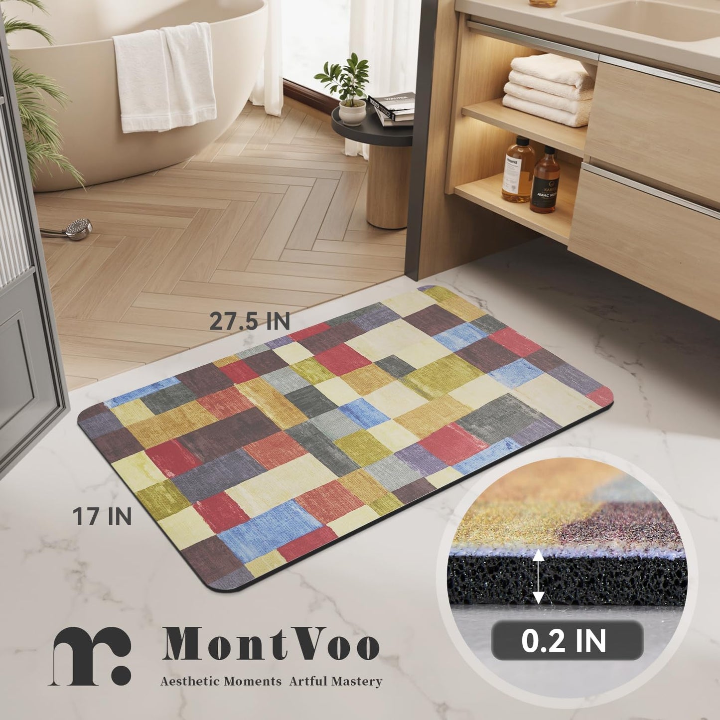 MontVoo -Bath Mat-Rubber Backing Non SlipThin Bathroom Rugs Fit Under Door- Quick Dry Absorbent Faux Suede Surface Grey Bathroom Floor Mats-Shower Rug for in Front of Bathtub Shower Gray 16x24