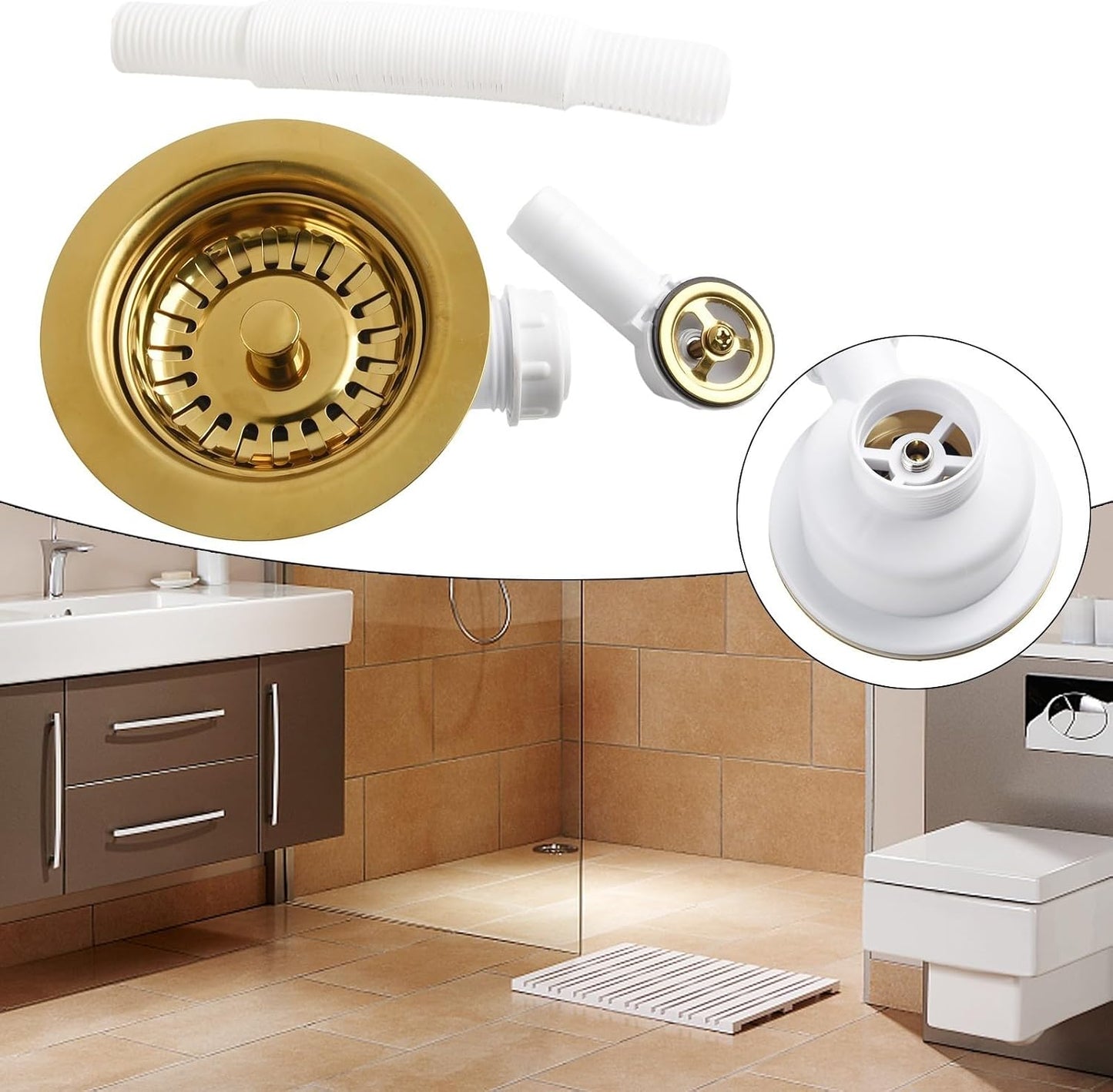 114MM Sink Strainer Stainless Steel Drain Basket with Overflow Prevention for Sink Holes 86 to 95MM