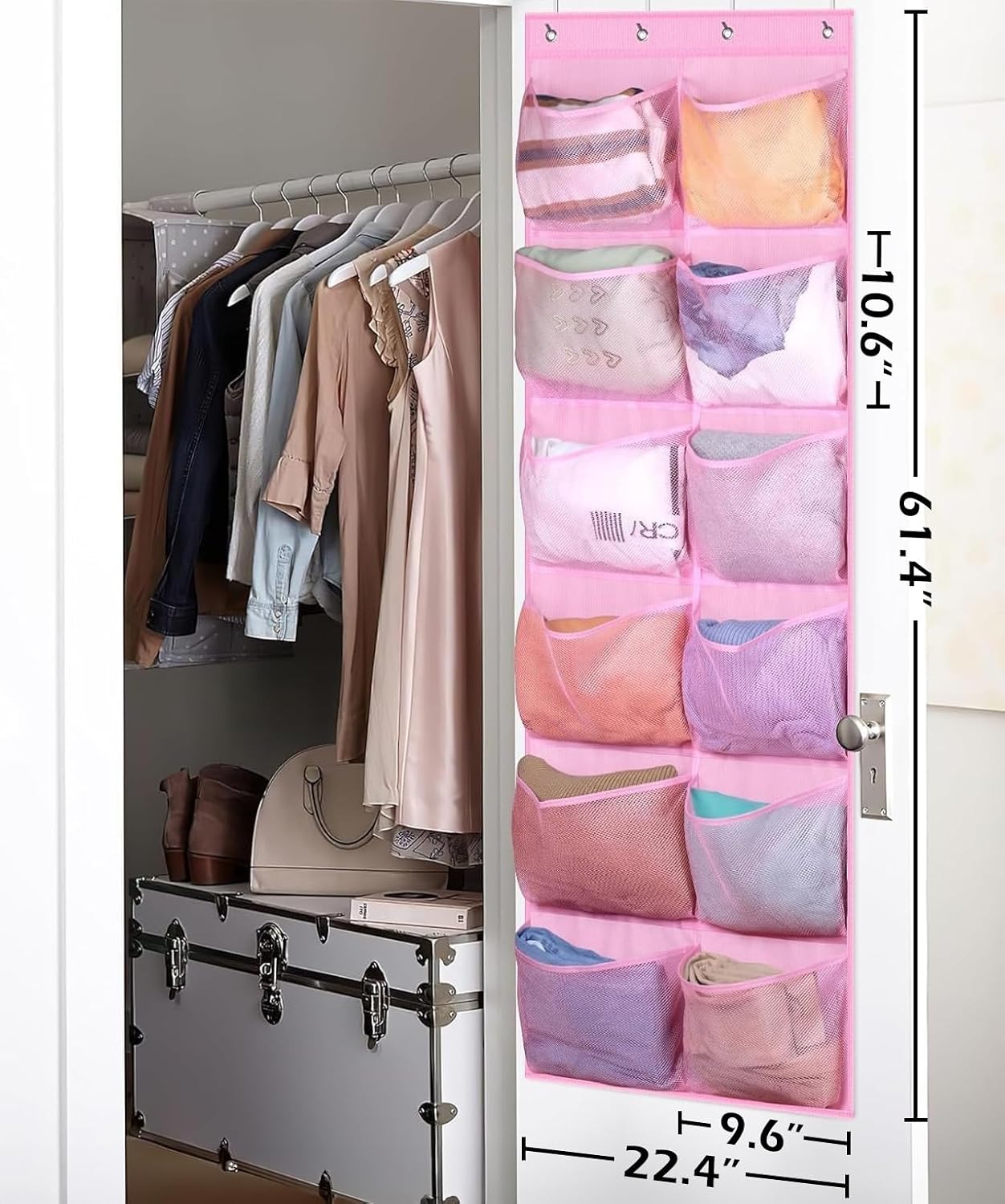 KIMBORA Over The Door Shoe Organizer 12 Large Mesh Pockets Boots Hanging Storage Shoe Rack for Closet White