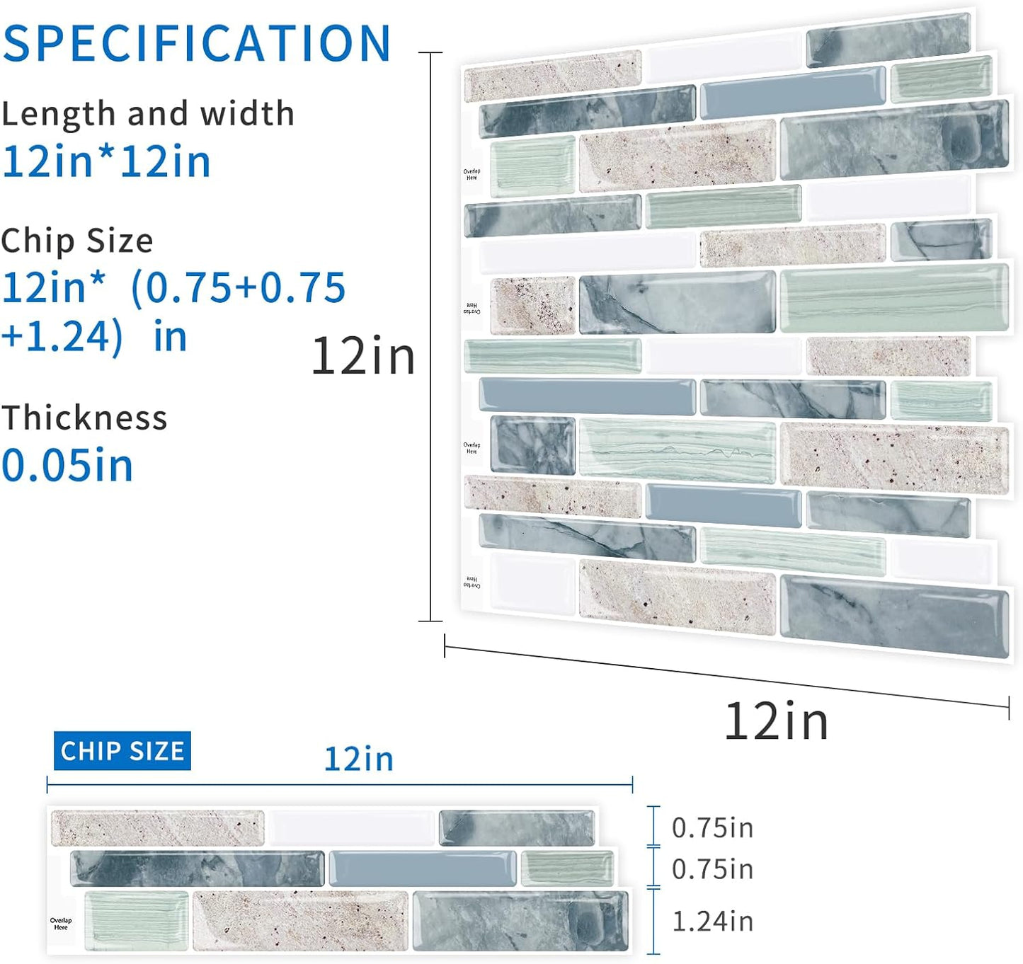 10-Sheet Peel and Stick Kitchen Backsplash Tiles | 3D Waterproof Self Adhesive Wall Tile Stick on Backsplash for Kitchen and Bathroom(Sage Green,12"×12")