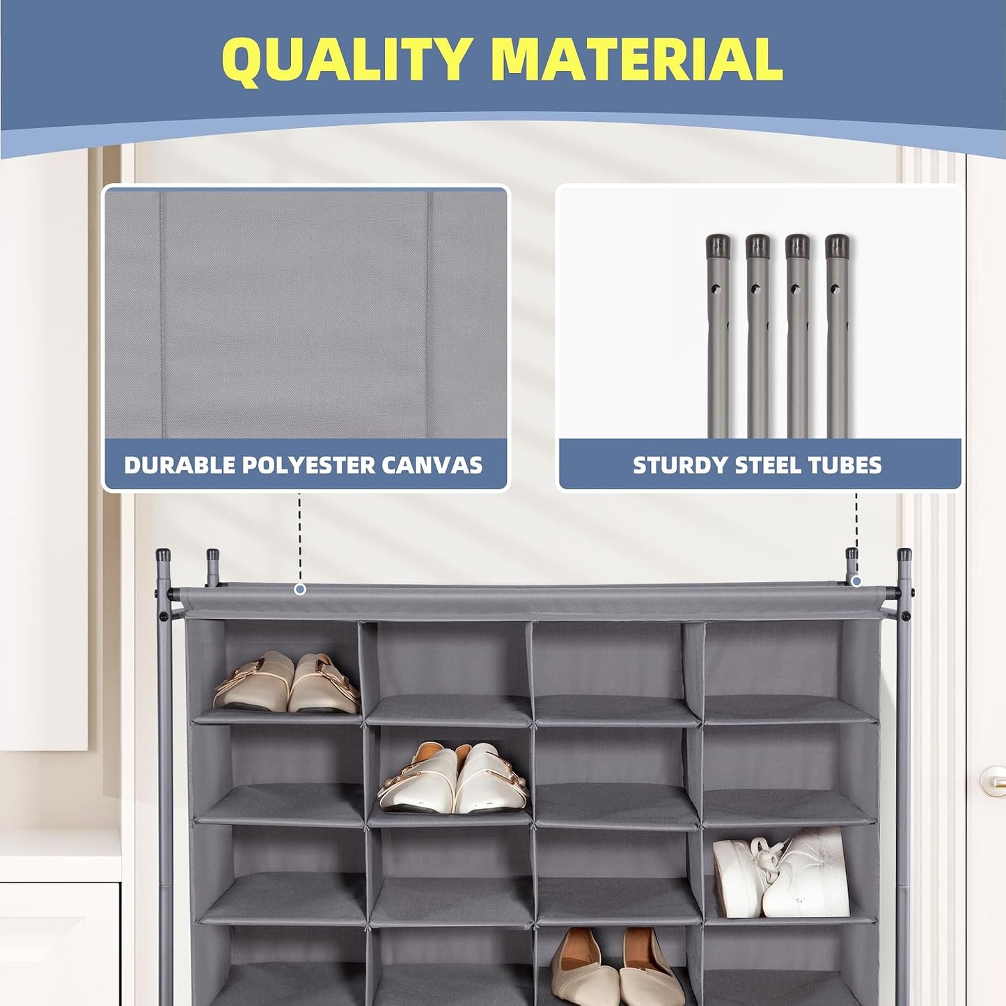 STORAGE MANIAC Stackable Shoe Cubby Organizer, Free Standing Shoe Cube Rack for Entryway, Bedroom, Apartment, Closet, 20-Cube Gray