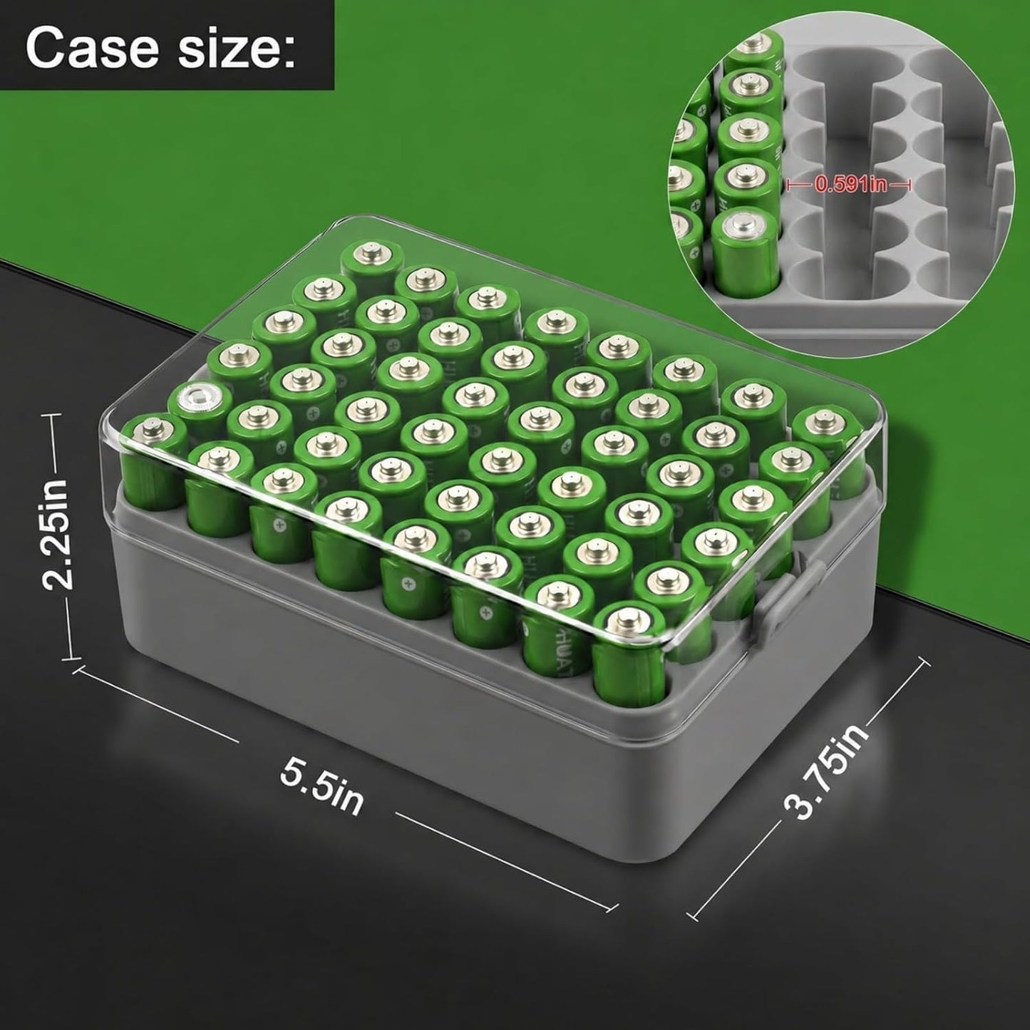ALCYON Battery Organizer Storage Case, Battery Vault Box Container for 48pcs AA Batteries, Plastic Clear Protective Battery Holder for Travelling/Home/Office (Black, Large)