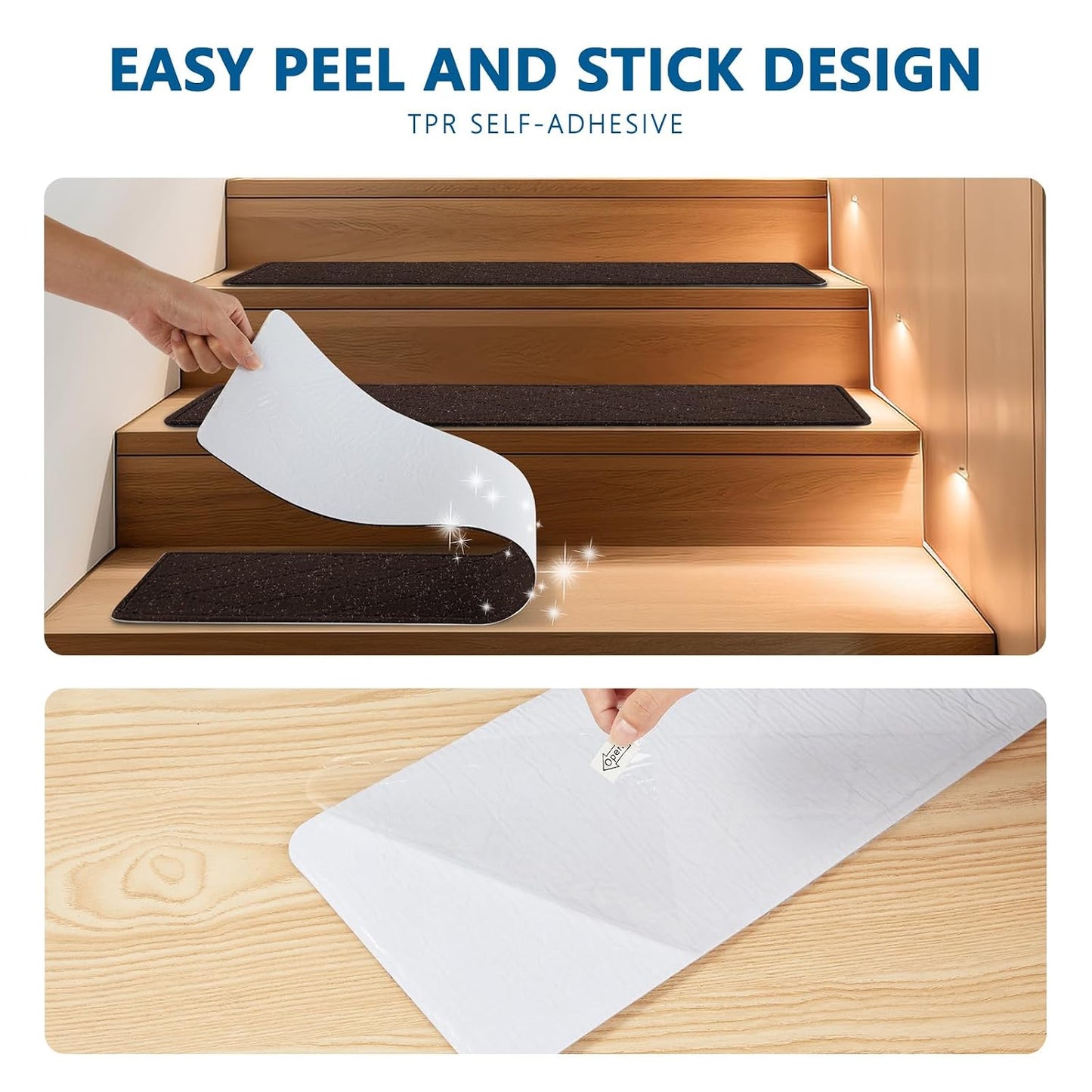 KOOTETA Stair Treads for Wooden Steps Indoor, 15 Pack 8" X 30" Non Slip Carpet Stair Treads with Reusable Adhesive for Kids Elders and Dogs, Surface Polyester TPR Backing Stair Runner Rugs, Dark Grey