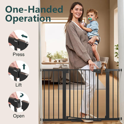 Cumbor 29.7-48" Baby Gate for Stairs, Mom's Choice Awards Winner-Dog Gate for Doorways, Auto Close Safety Pet Gate for Dogs Indoor, Easy Install Pressure Mounted Child Gate with Walk Thru Door, Brown