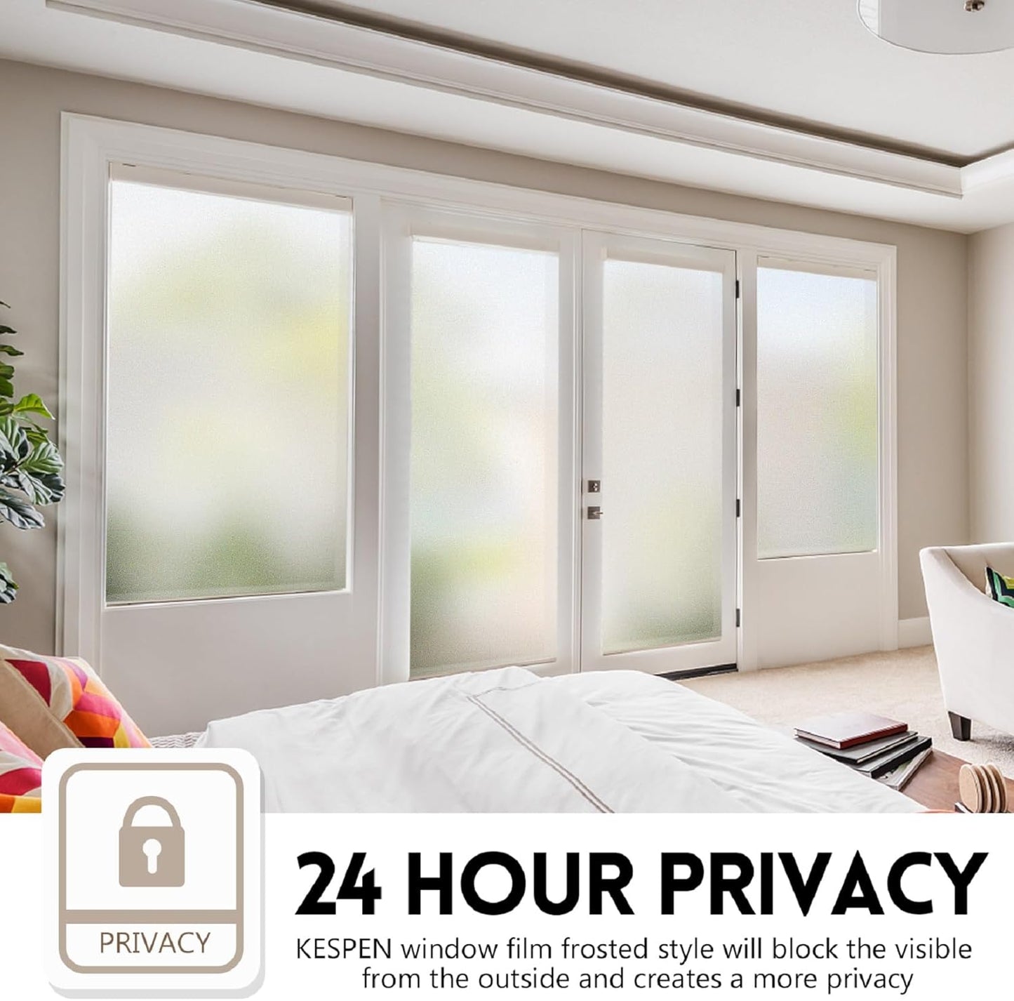 KESPEN Window Privacy Film Frosted Glass Heat Control UV Blocking Privacy Window Film for Glass Windows Static Cling Non-Adhesive Door Coverings Decals for Bathroom Home Office,17.5 Inch X 6.5 Feet