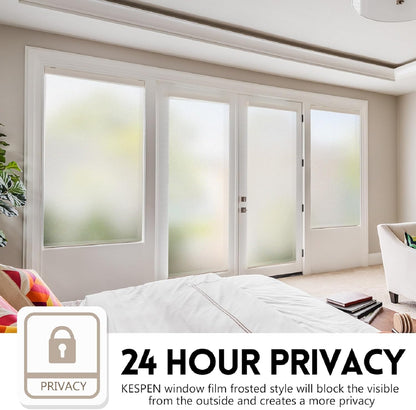 KESPEN Window Privacy Film Frosted Glass Heat Control UV Blocking Privacy Window Film for Glass Windows Static Cling Non-Adhesive Door Coverings Decals for Bathroom Home Office,17.5 Inch X 6.5 Feet