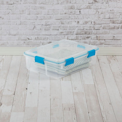 Sterilite 4-Pack Gasket Box, Home Storage Organizer Bins with Lids, 37 Quart – Stackable Clear Plastic Containers for Bedroom, Bathroom, Garage, Basement, or Attic