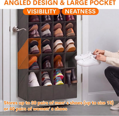Ofiray-home 30-40 Pairs Over the Door Shoe Organizer | Large & Deep Pockets, Fits Boots, Sneakers or Larger Shoes, Space-Saving Hanging Shoe Rack