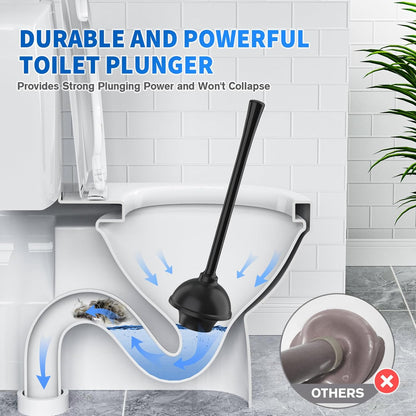 LOVLOY Toilet Plunger and Brush, Bowl Brush and Heavy Duty Toilet Plunger Set with Ventilated Holder, 2-in-1 Toilet Brush and Plunger Combo for 5.3-inch Toilet Drain Bathroom Cleaning (Black)