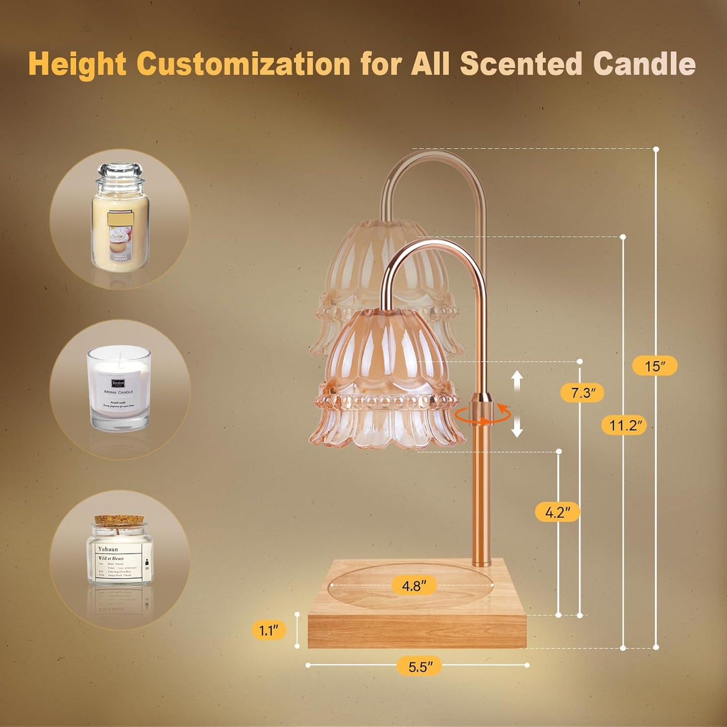 Candle Warmer Lamp with Timer & Dimmer, Candle Warmer Height Adjustable, Fits All Jar Scented Candles, Candle Lamp with 3 Bulbs, Charming Gift Box with Ribbon for Gifting