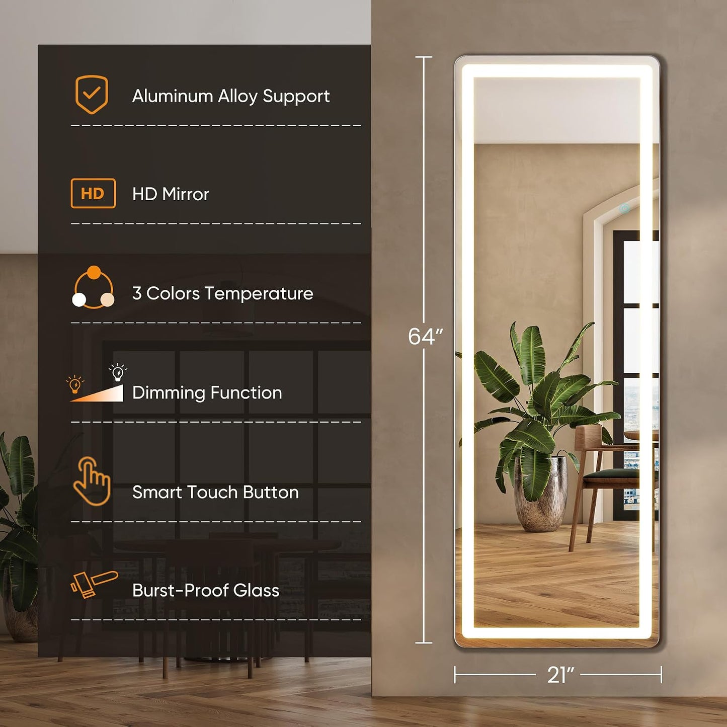 Arched Mirror Full Length, Upgraded 16"x59" Body Wall Mirrors with Shatter-Proof Glass, Floor Standing, Hanging or Leaning, Tall Arch Mirror with Stand Aluminum Alloy Frame for Bedroom, Black